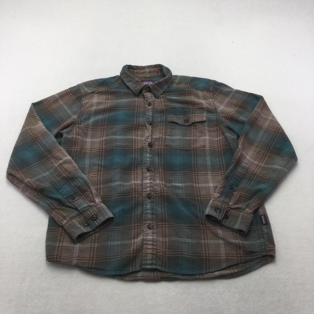 Patagonia Shirt Mens Medium Brown Plaid Organic Flannel Button Up Long Sleeve